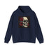 Skulls and roses navy hoodie with gothic skull and rose design
