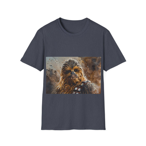 Chewbacca watercolor tee in charcoal, perfect for Star Wars fans.