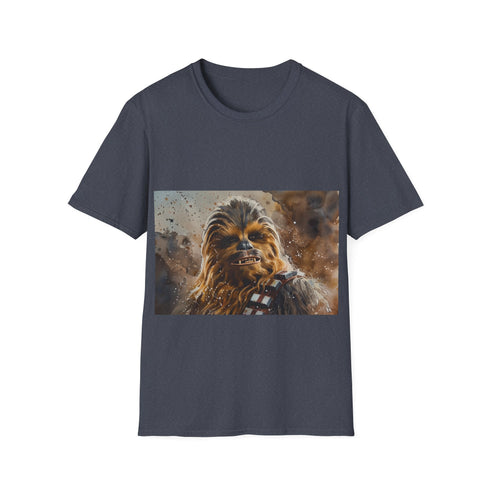 Fierce charcoal watercolor tee with bold Chewbacca print on soft cotton