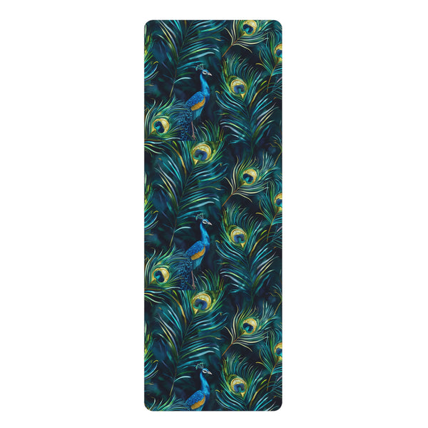 Blue Peacock Feather Yoga Mat - 26" x 70"