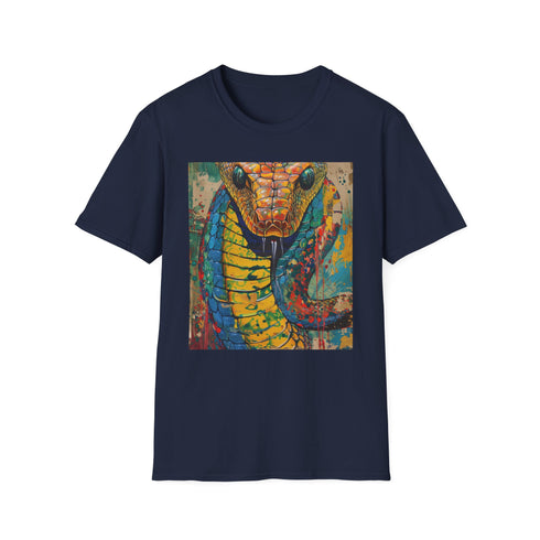 Charcoal cotton T-shirt with detailed cobra snake print and crew neck