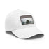 Emerald waters limestone baseball cap with light brown rectangle patch.