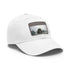 Halong Haven Baseball Cap in White with Light Brown Patch and Rectangle Design