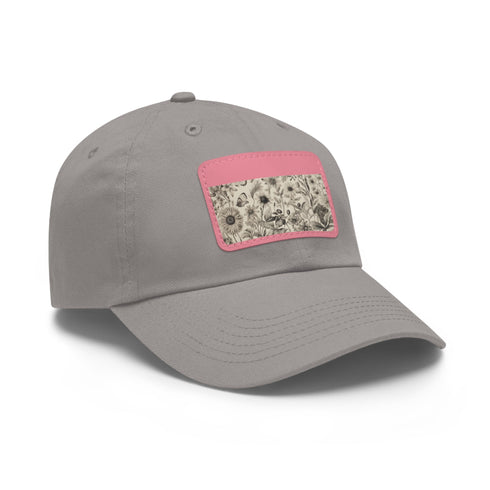 Blooming Bounty Botanical Baseball Cap in White with Light Brown patch.
