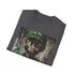 Charcoal cotton crew neck t-shirt with vibrant Luigi painting design