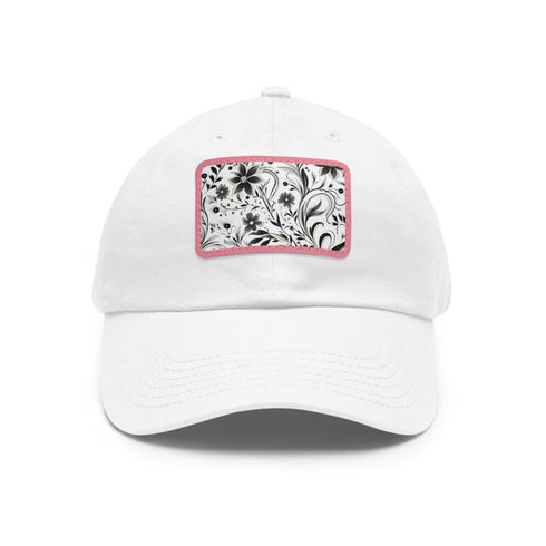 Monochrome baseball cap with repeating black and white pattern.