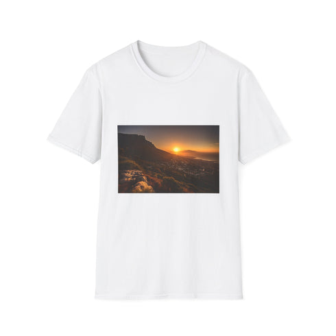 Mens charcoal cotton crew neck t-shirt with Table Mountain print.