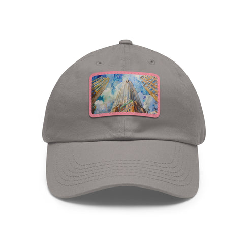 Chrysler Skyline Watercolor Hat in White with Light Brown Patch.