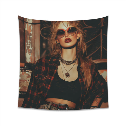90s Grunge Revival Tapestry: Iconic imagery, distressed textures, dark palette - high-quality material, stylish design, perfect for all seasons - BenCPrints