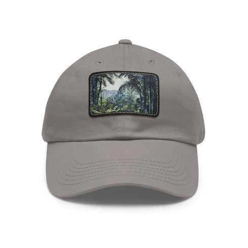 White cotton cap with Congo Rainforest watercolor design.