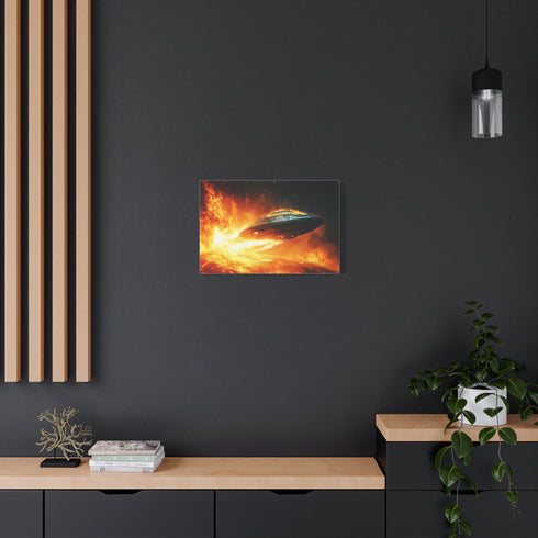 Spaceship Leaving a Burning Planet — Canvas Wall Art — Product Detail View 5