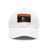 Unisex white cotton baseball hat with light brown rectangle patch