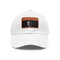Stylish white baseball hat with light brown patch, rectangle design.