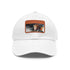 White watercolor splatter baseball cap with light brown patch.