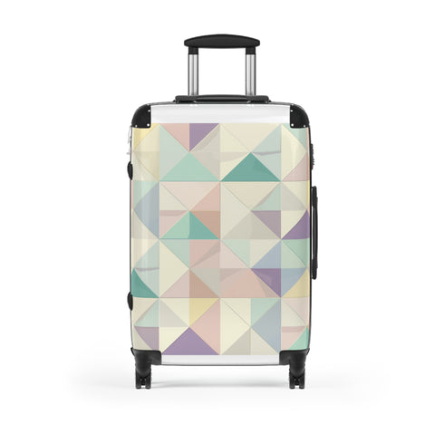 Chic pastel geometric small suitcase in black for stylish travel.