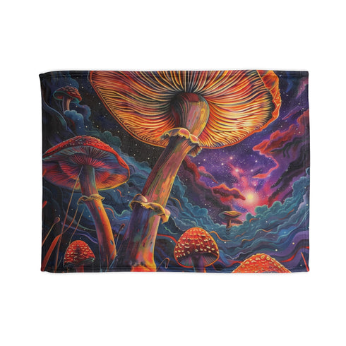 Psychedelic mushroom design cozy sublimation blanket - embrace magic hues.
