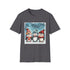 Charcoal cotton T-shirt with adorable penguins in winter hats and scarves