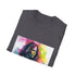 Neon charcoal cotton T-shirt featuring vibrant Michelle Obama graphic with crew neck