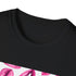 Vintage distressed white crew neck t-shirt with shabby chic repeating pattern.