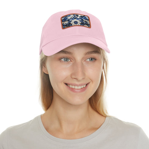 Midnight Cerulean Porcelain Baseball Cap in White with Light Brown Patch