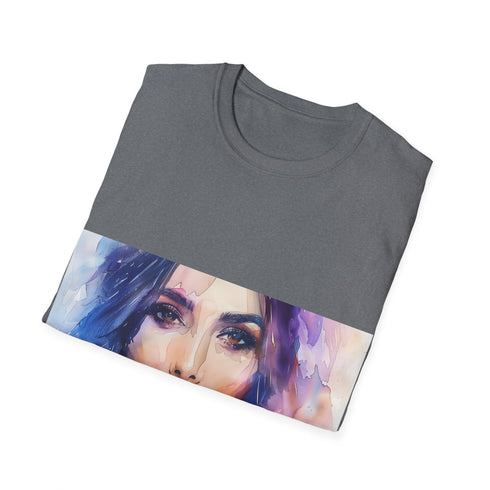 Charcoal watercolor tee with unique design on cotton crew neck