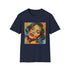 Charcoal pop art t-shirt with vibrant portrait crew neck cotton regular fit
