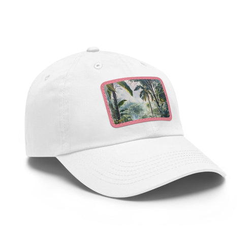 White cotton baseball cap with Congo rainforest watercolor patch.