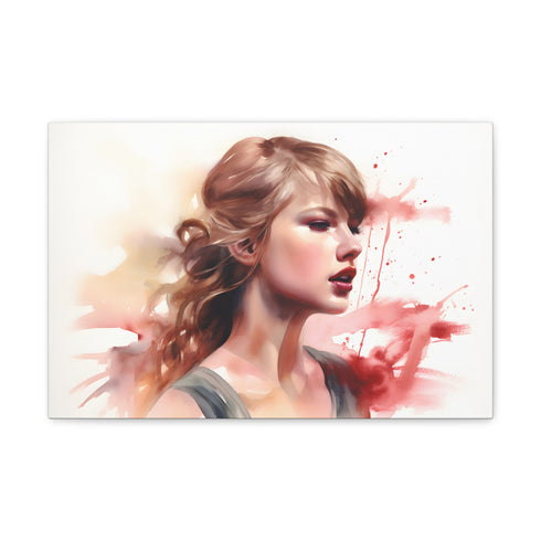 Watercolor Taylor Swift canvas print for music fans and Swiftie enthusiasts.