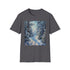 Charcoal cotton t-shirt with winter dreamscape painting and crew neck