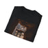 Charcoal cotton crew neck T-shirt with Petra-inspired desert landscape design