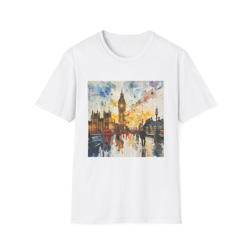 Charcoal cotton T-shirt featuring watercolor Big Ben design and comfortable crew neck
