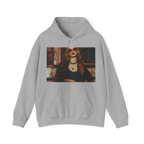 Navy grunge hoodie with 90s rebel spirit.