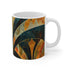Chic abstract ceramic coffee mug with art deco patterns.