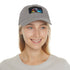 Neon Dreams cap: vibrant watercolor design, white/light brown patch, rectangle shape.