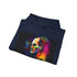 Neon Steve Jobs portrait hoodie in navy, regular fit, unisex sweatshirt.