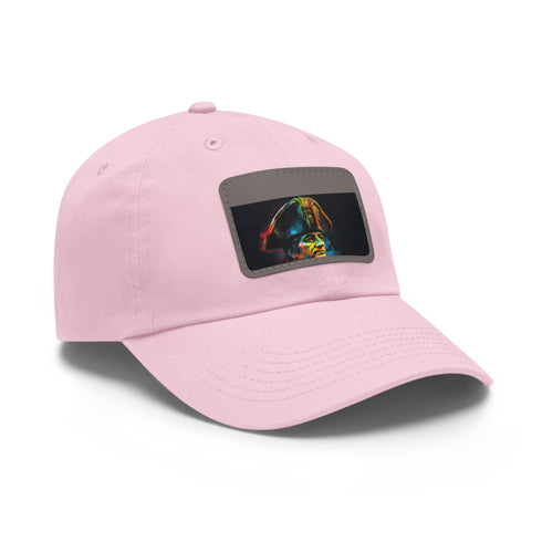 Neon watercolor baseball cap in white with light brown patch.