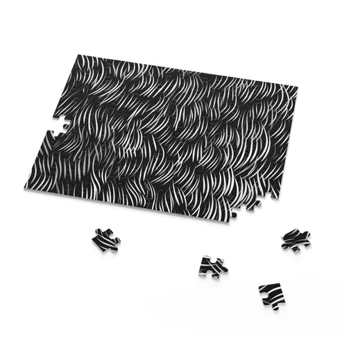 Calligraphy strokes jigsaw puzzle with intricate typography design for fun puzzling.