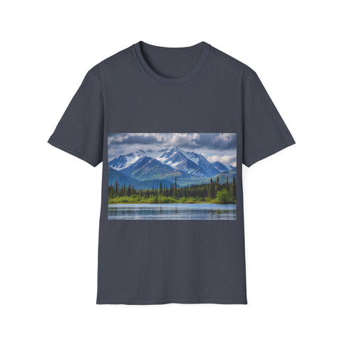 Alaska Adventure Watercolor Tee in Charcoal, size S, perfect for nature lovers