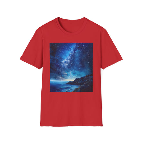 Charcoal cotton t-shirt with vibrant Milky Way galaxy painting