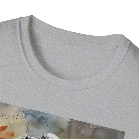 Charcoal cotton t-shirt with watercolor Fallout Power Armor design