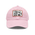 Colorful flower baseball cap with hand-drawn blossom design on white fabric.