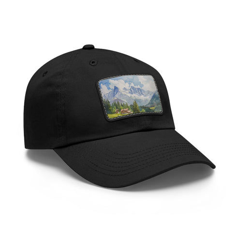 Swiss Alps watercolor cap in white with light brown patch.