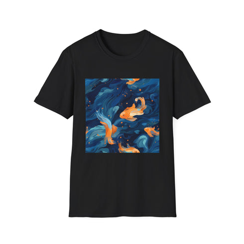 Zenith of Graceful Motion | T-Shirt | aquatic creatures, cute koi, fish swimming, koi aquarium, koi goldfish, koi pond, little aquatic friends, Little orange fish, swimming fish, tiny goldfish | Prints with Passion