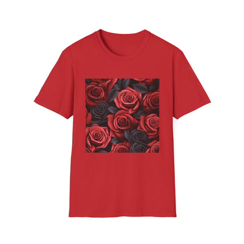 Charcoal cotton t-shirt with crimson rose pattern crew neck regular fit