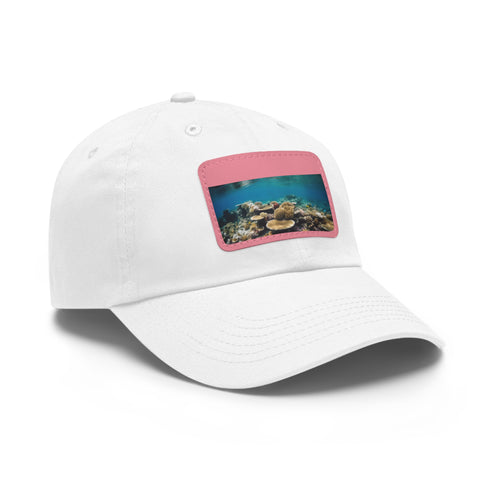 Stylish white cotton baseball cap with Great Barrier Reef coral design.