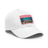 White cotton baseball cap with Great Barrier Reef coral reef design.