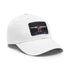 White cotton baseball cap with light brown patch and Lionel Messi logo.