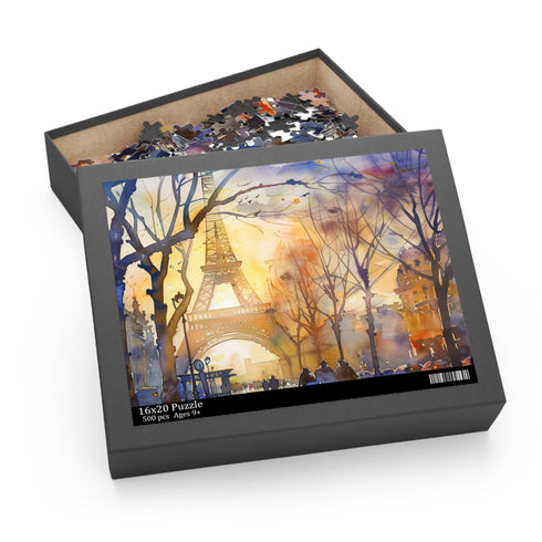 Eiffel Tower watercolor jigsaw puzzle with vibrant colors and intricate details.