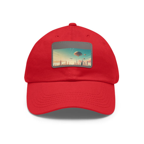 Urban skyline white cap with flying city silhouette, cotton.