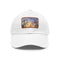 Eiffel Tower watercolor cotton baseball cap in white with light brown patch.